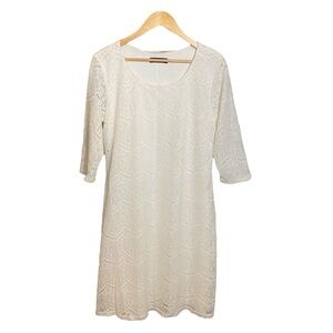 Fresh of LA Women's Floral Lace Dress Midi Scoop Neck Long Sleeve White Size 1X